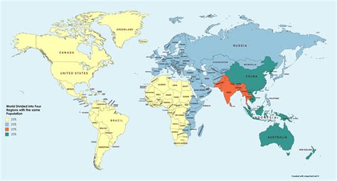 Map Of The Day The World In Four Regions With Equal Population The