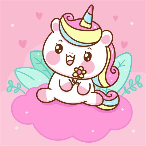 Cute Unicorn Vector Flower Pony Summer Cartoon Kawaii Animals