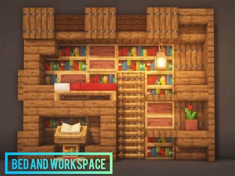 Minecraft Bed And Workspace Minecraft Interior Design Minecraft Room