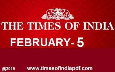Times of India(TOI) Epaper 5-February-2019 PDF Download | Times of ...