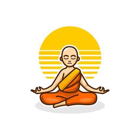 Monk Logo Icon Buddhist Monk Cartoon Character Yoga Meditating In