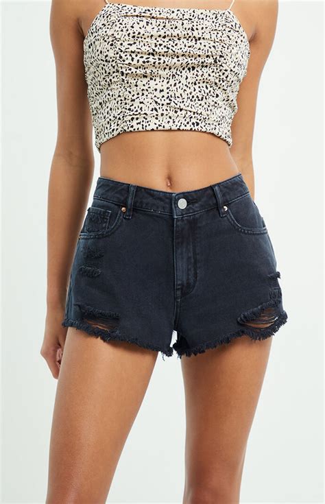 Pacsun Ripped Black High Waisted Denim Festival Shorts Pacsun