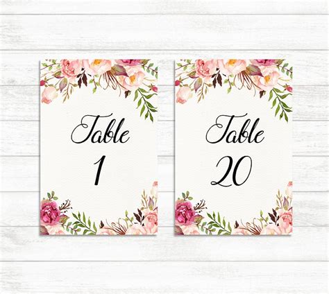 Wedding Table Numbers 1 20 Printable Table Numbers Rustic
