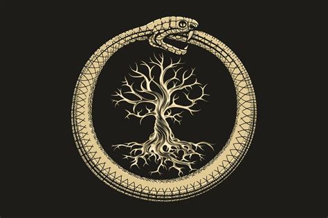 Ouroboros Snake And Tree Of Life Esoteric Illustration