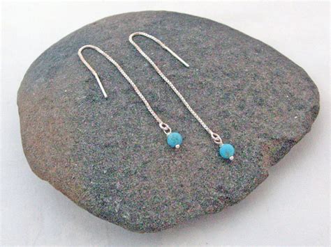 Turquoise Threader Earrings Sterling Silver Long Chain Dangle