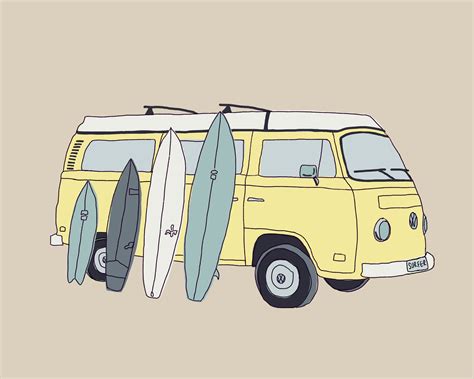 Surfboards With Vw Van Drawing Digital Download Change Etsy Beach
