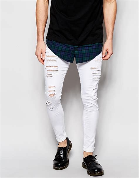 Asos Extreme Super Skinny Jeans With Mega Rips In White