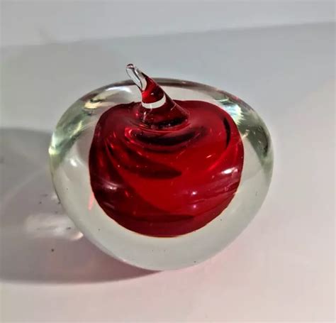 Vintage Murano Sommerso Art Glass Apple Paper Weight Clear Red Center Hand Blown 69 30 Picclick