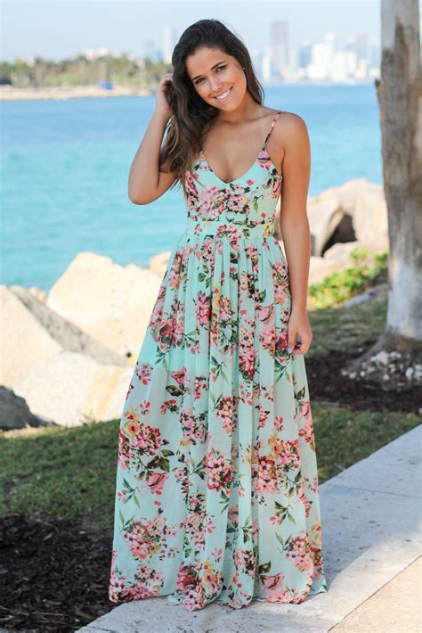 Mint Floral Maxi Dress With Open Back Maxi Dresses Saved By The Dress