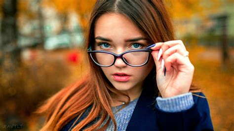 Wallpaper Model Brunette Portrait Photography Looking At Viewer Women With Glasses Face