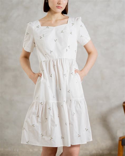 Larina Embroidery Flower White Dress 785308 This Is April