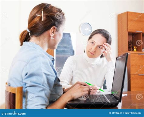 Senior Woman Answer Questions Of Social Worker Stock Image Image Of