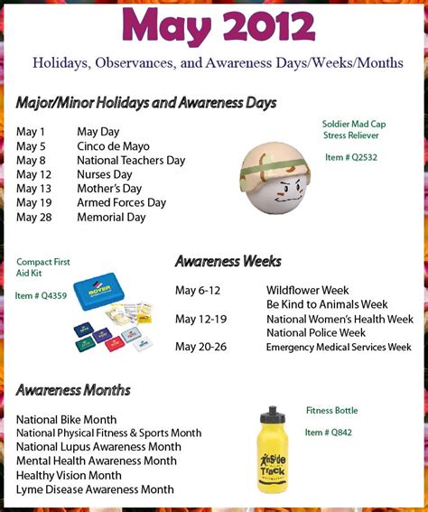 May 2012 Holidays Observances And Awareness Dates