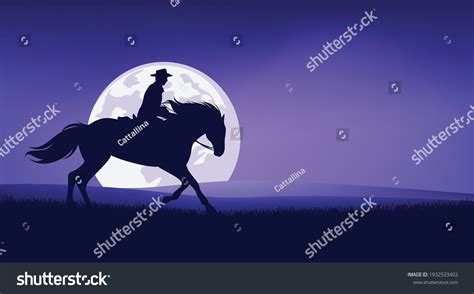 American Cowboy Riding Horse Prairie Against Stock Vector Royalty Free