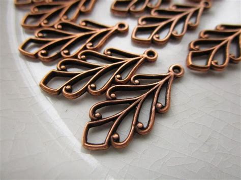 Copper Plated Brass Stylized Leaf Charms 22mm X 10mm Etsy Copper