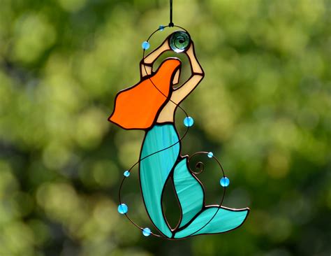Stained Glass Mermaid Suncatcher Mermaid T Idea Window Etsy Uk