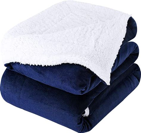 Single Navy Blue Sherpa Fleece Blanket Microfiber Thick Blanket