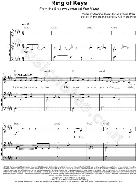 Ring Of Keys From Fun Home Sheet Music In E Major Transposable