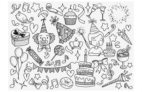 Set Of Doodle Birthday Party Graphic By Etinurhayati0586 · Creative Fabrica