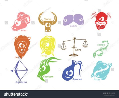 Funny Horoscope Zodiac Signs Different Color Stock Vector