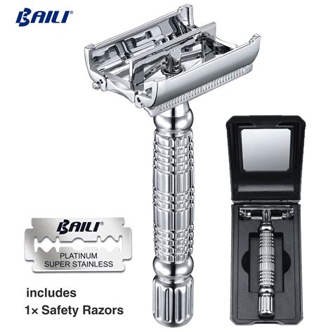Baili Stainless Steel Double Edge Safety Razor Sliver Manual Shaver Unscrew Razor Replacement