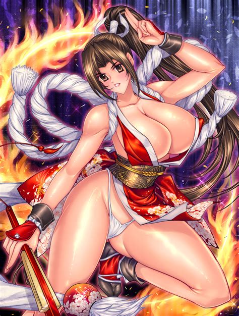 Shiranui Mai Fatal Fury Highres 1girl Breasts Fire Large Breasts
