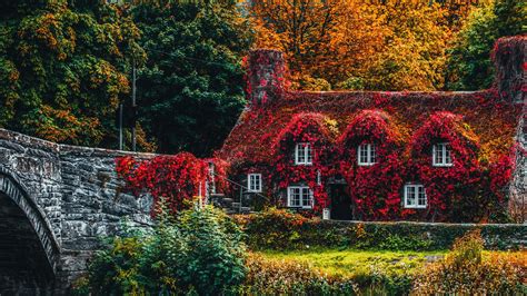 Download Wallpaper 3840x2160 House Autumn River Foliage