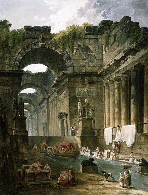 Ruins Of A Roman Bath With Washerwomen Painting By Hubert Robert Pixels