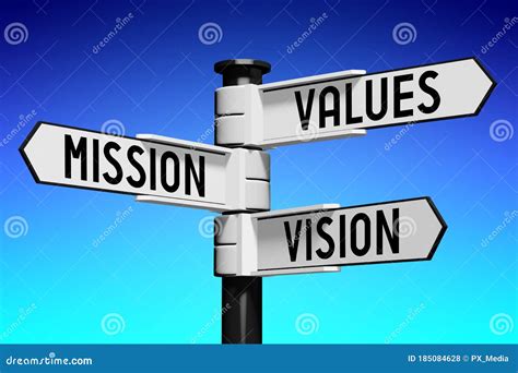 Vision Mission Values Concept Signpost With Three Arrows Stock