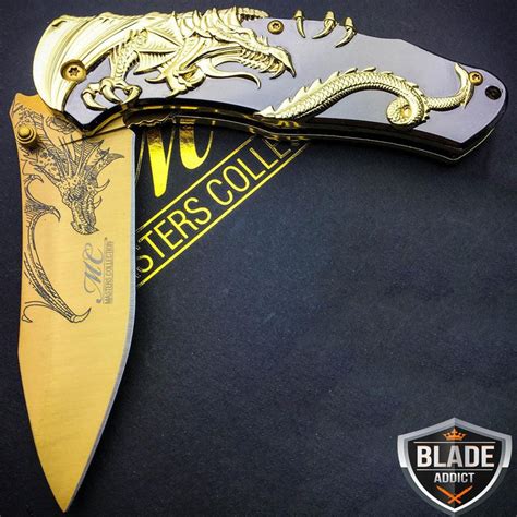 8 Gold Dragon Titanium Spring Assisted Open Blade Folding Pocket Knif