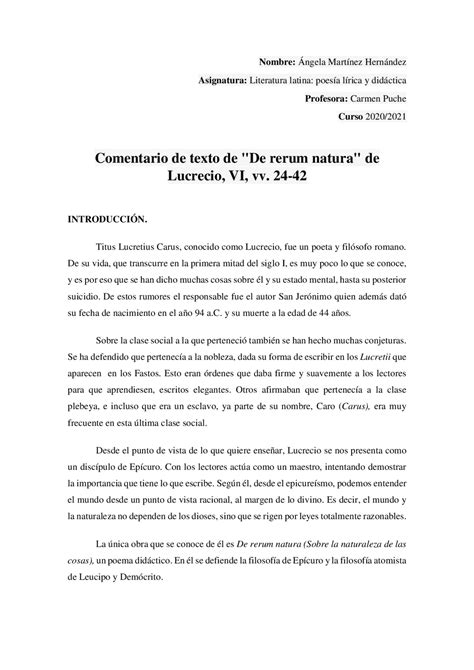 Comentarios De Texto Monografías Ensayos De Literatura Latina Docsity