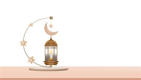 Podio Islámico Con Linterna 3d Tradicional Con Luna Creciente Colgante
