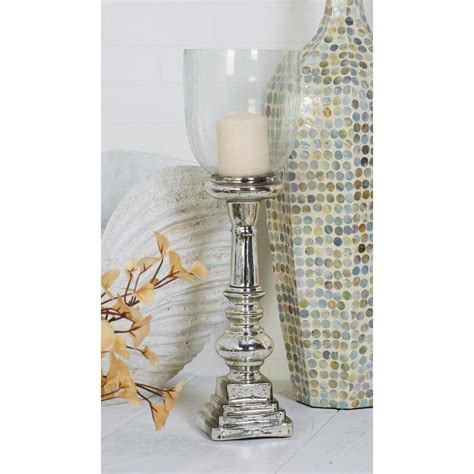 Litton Lane Silver Glass Hurricane Pedestal Candle Holder 24620 The