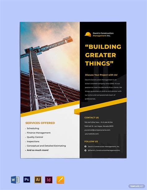 Construction Management Flyer Template In Pages Illustrator Indesign