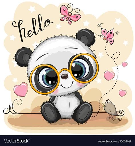Cute Cartoon Panda With Glasses On A Yellow Background Download A Free