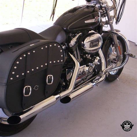 Harley Sportster 1200 Custom Motorcycle Saddlebags Shock Cut Studded