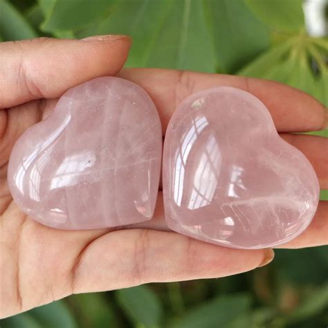 2pc Top Natural Pretty Pink Rose Quartz Crystal Polished Heart Stone