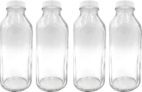 The Dairy Shoppe 1 Ltr Glass Milk Bottle With Cap 4 Pack