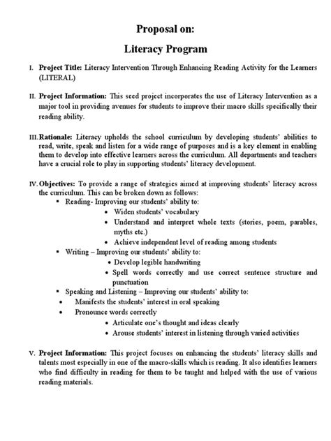 Project Proposal Literacy Pdf Literacy Curriculum