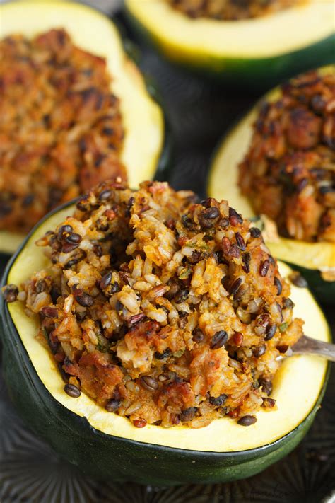 Stuffed Acorn Squash With Sage Apple Sausage And Wild Rice Table For Two