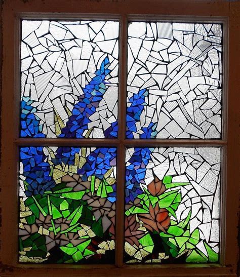 Mosaic Stained Glass Delphiniums In The Window Glass Art Stained