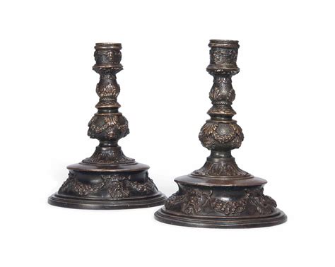 A Pair Of Italian Bronze Candlesticks In Renaissance Style Second