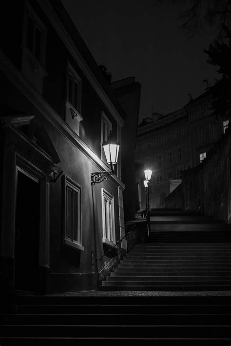 Free Images Black And White Night House Town Old Steps
