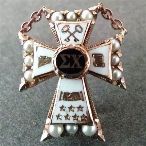 Vintage Sigma Chi Fraternity Pin Alpha Chapter Seed Pearls 10k Gold And Enamel On Mercari Gold