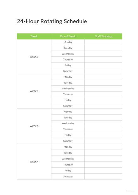 Weekly 24 Hour Schedule Template In Microsoft Word Pdf Apple Pages