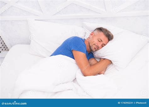 Peaceful Mature Man Relaxing Good Sleep Is Reachable Dream World