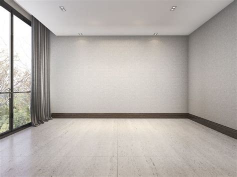 3d Rendering Empty White Minimal Room With Nice Wallpaper Near Window