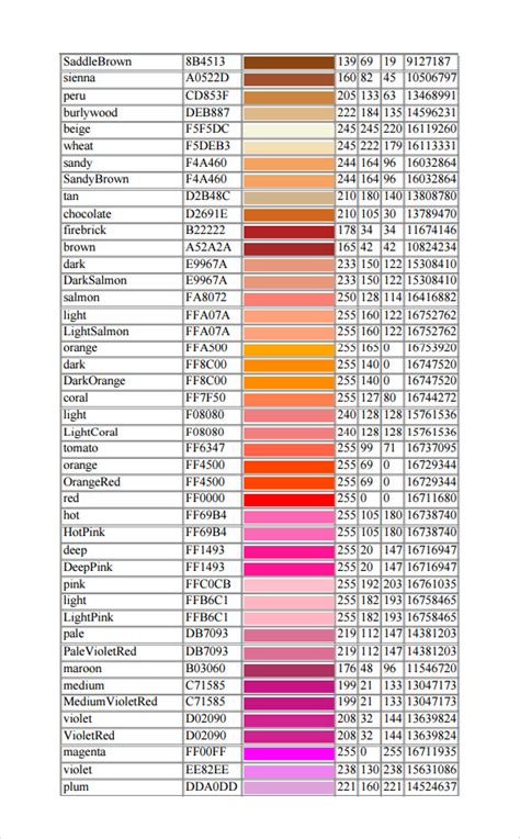 Rgb Color Chart Cheat Sheet