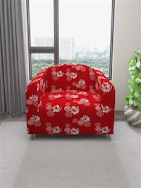 Buy Dream Care Red And White Printed Stretchable 2 Seater Sofa Cover With Anti Slip Foam Sticks