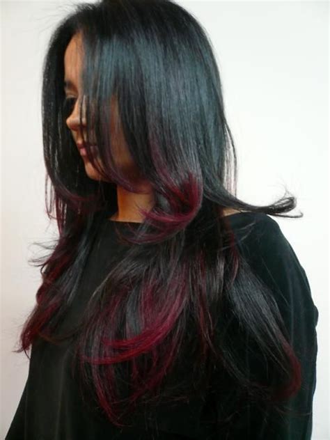 Ombre renkleri Tarz Kadın Black hair with red highlights Black red